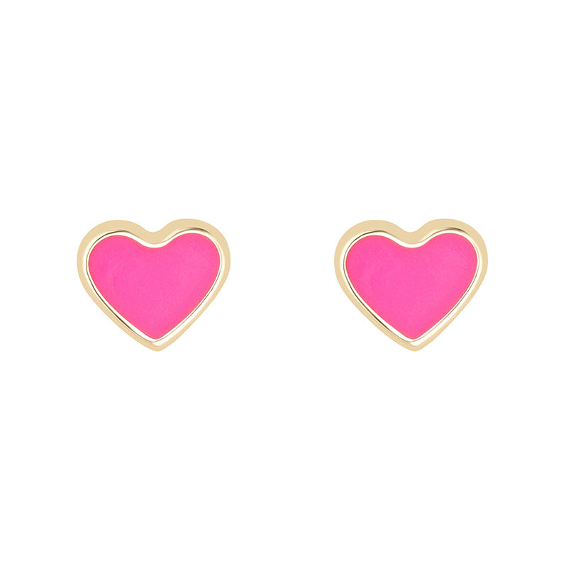 Neon Pink Heart Stud Earrings