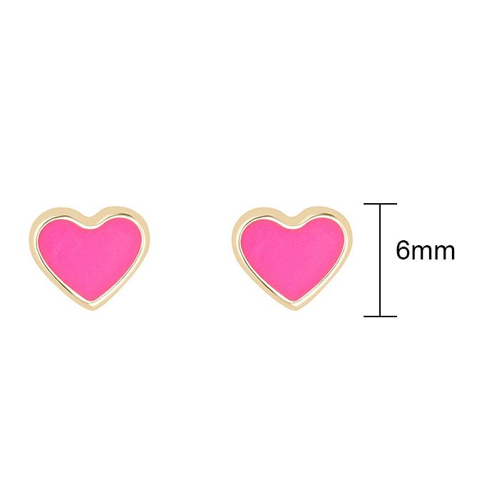 Neon Pink Heart Stud Earrings