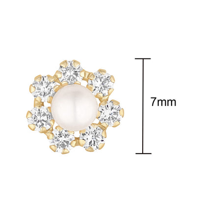 Pearl &amp; White Stone Flower Stud Earrings