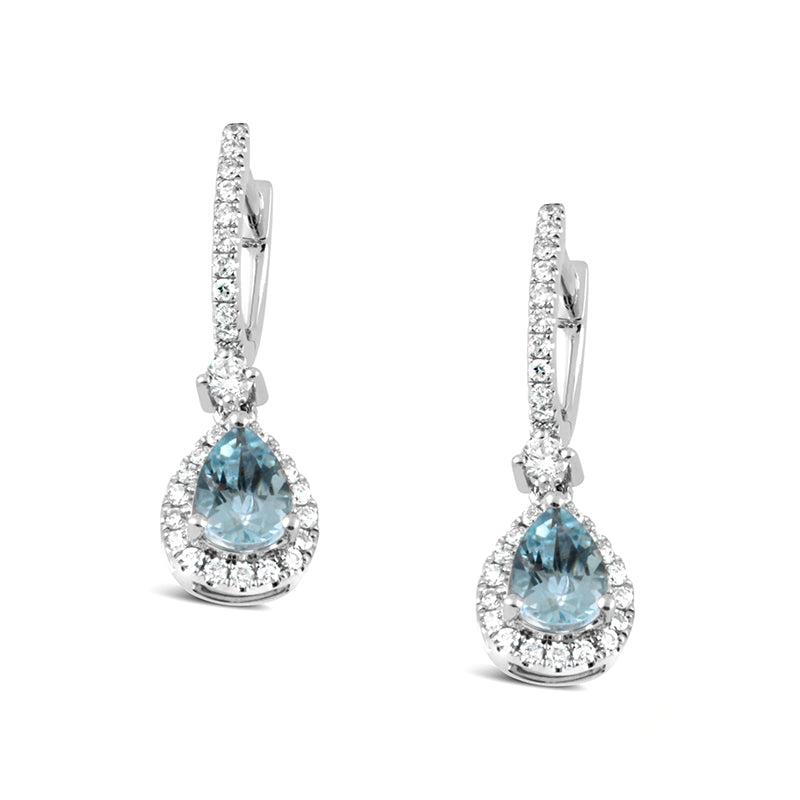 Pear Cut Drop Aquamarine &amp; Diamond Drop Earrings