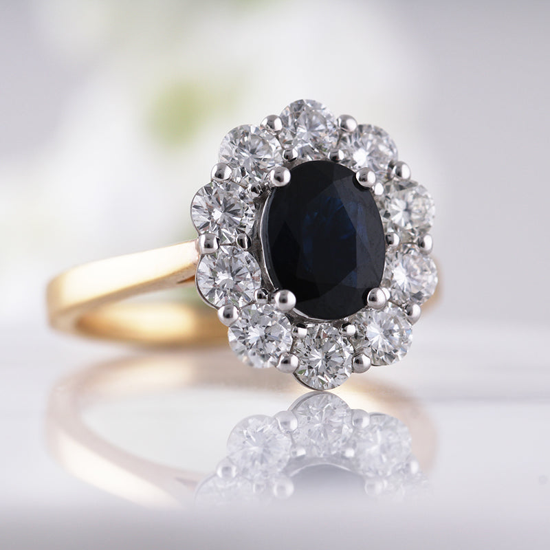 Oval Sapphire &amp; Diamond Cluster Ring