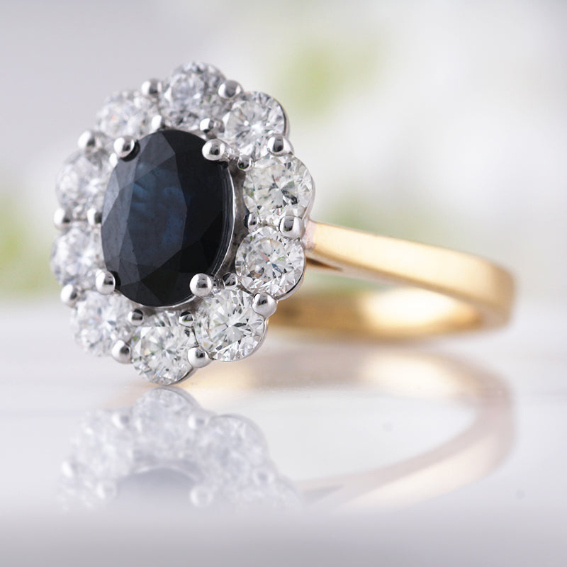 Oval Sapphire &amp; Diamond Cluster Ring