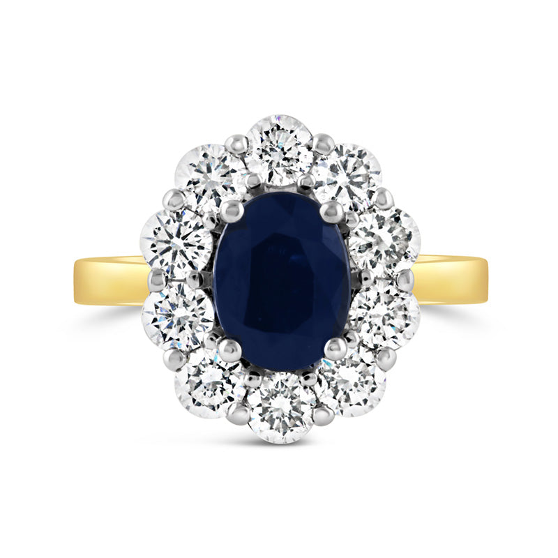 Oval Sapphire &amp; Diamond Cluster Ring