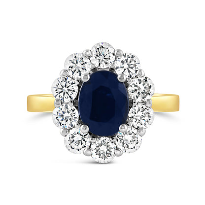 Oval Sapphire &amp; Diamond Cluster Ring