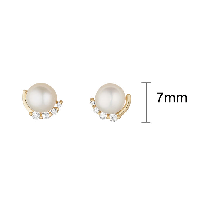 Pearl &amp; White Stone Stud Earrings