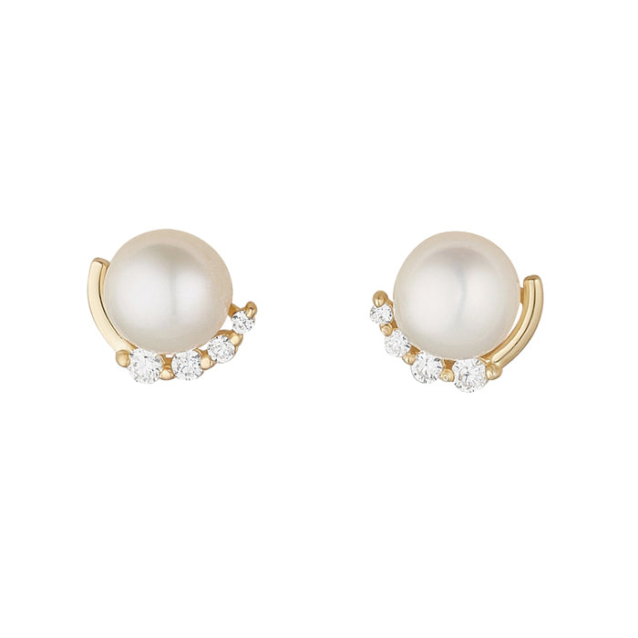 Pearl &amp; White Stone Stud Earrings