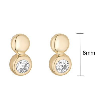 Double Ball &amp; White Stone Stud Earrings