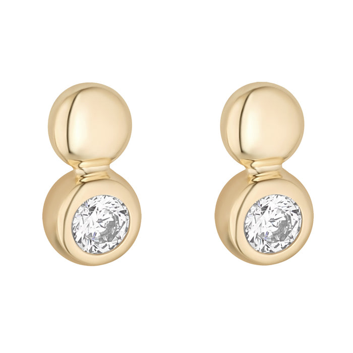 Double Ball &amp; White Stone Stud Earrings