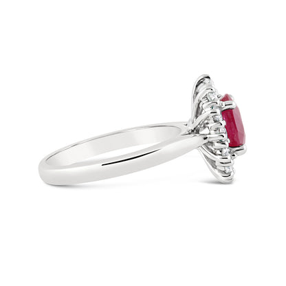 Platinum Oval Ruby &amp; Diamond Cluster Ring