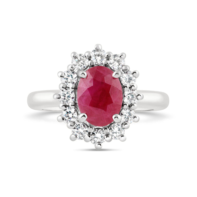 Platinum Oval Ruby & Diamond Cluster Ring