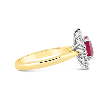 Oval Ruby &amp; Diamond Cluster Ring