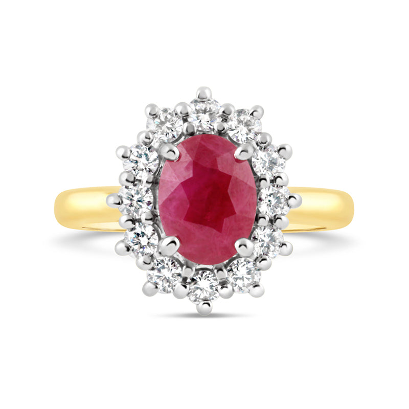 Oval Ruby &amp; Diamond Cluster Ring
