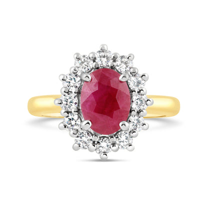 Oval Ruby &amp; Diamond Cluster Ring