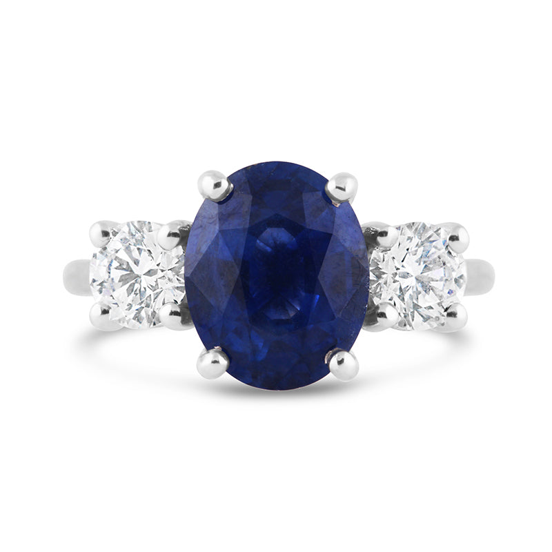 Oval Sapphire & Round Diamond Three Stone - 2.38ct