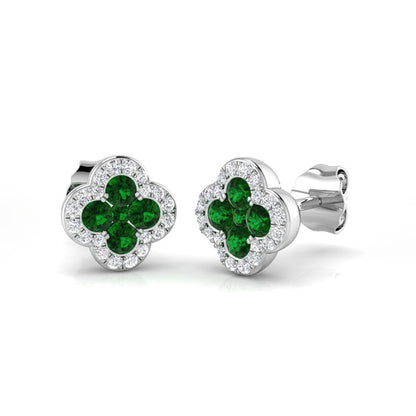 Rocks Emerald &amp; Diamond Quatrefoil Stud Earrings