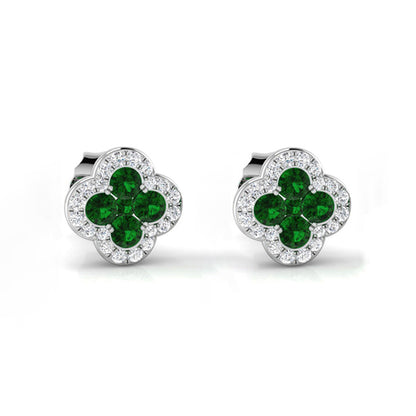 Rocks Emerald &amp; Diamond Quatrefoil Stud Earrings