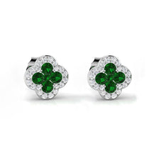 Load image into Gallery viewer, Rocks Emerald &amp; Diamond Quatrefoil Stud Earrings