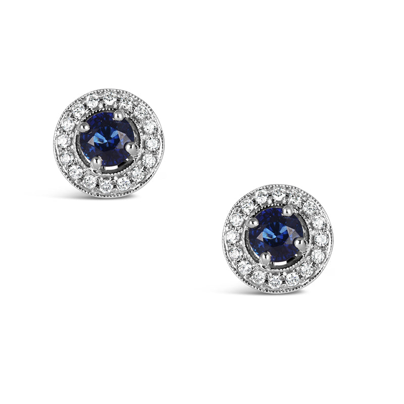 Sapphire &amp; Diamond Halo Stud Earrings