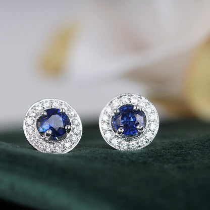 Sapphire &amp; Diamond Halo Stud Earrings