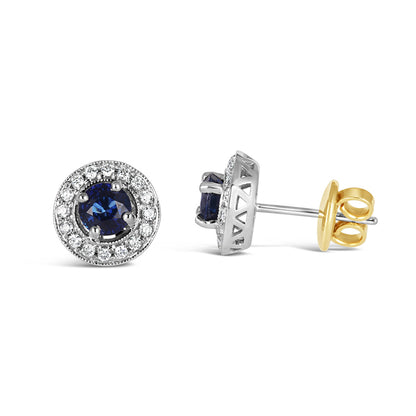 Sapphire &amp; Diamond Halo Stud Earrings