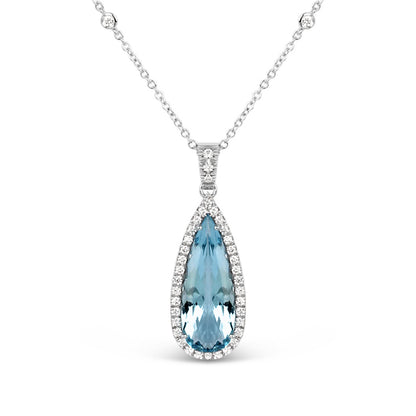 Rocks Aquamarine &amp; Diamond Teardrop Peandant - 7.07ct