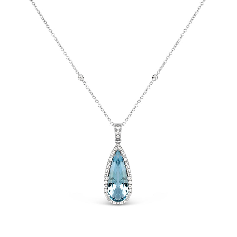 Rocks Aquamarine &amp; Diamond Teardrop Peandant - 7.07ct