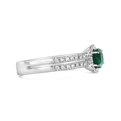 Emerald &amp; Diamond Double Banded Halo Ring