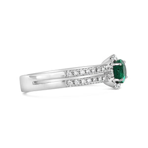 Emerald & Diamond Double Banded Halo Ring