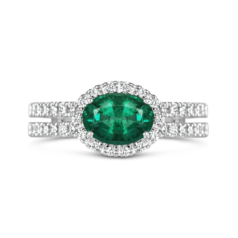 Emerald &amp; Diamond Double Banded Halo Ring