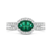 Load image into Gallery viewer, Emerald &amp; Diamond Double Banded Halo Ring