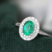 Load image into Gallery viewer, Emerald &amp; Diamond Double Halo Ring