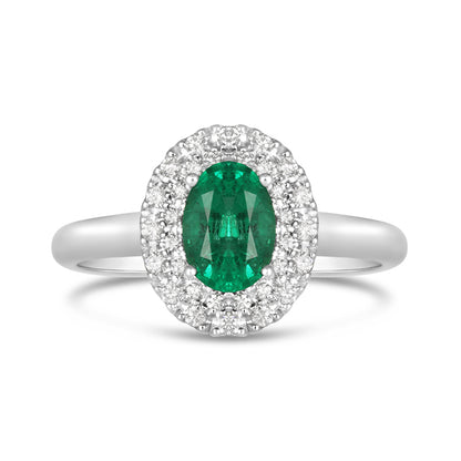 Emerald &amp; Diamond Double Halo Ring