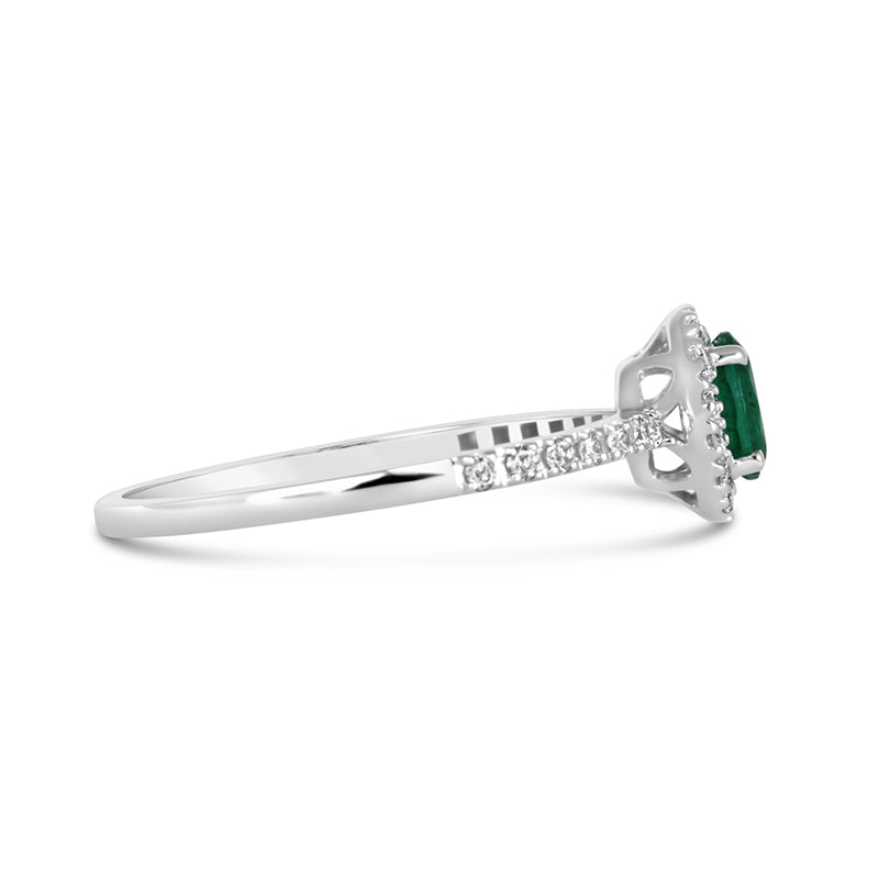 Emerald &amp; Diamond Halo Ring