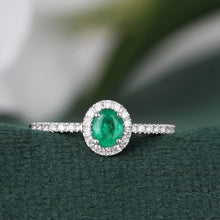 Load image into Gallery viewer, Emerald &amp; Diamond Halo Ring