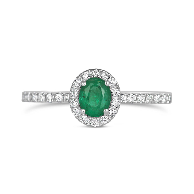 Emerald &amp; Diamond Halo Ring