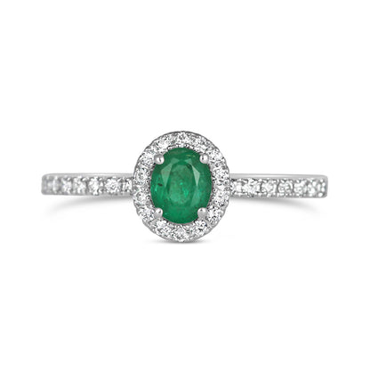 Emerald &amp; Diamond Halo Ring