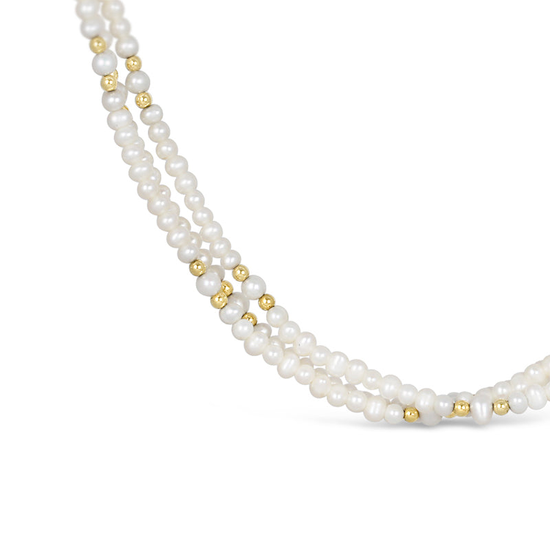 Triple pearl &amp; Gold Bead Chain Necklace