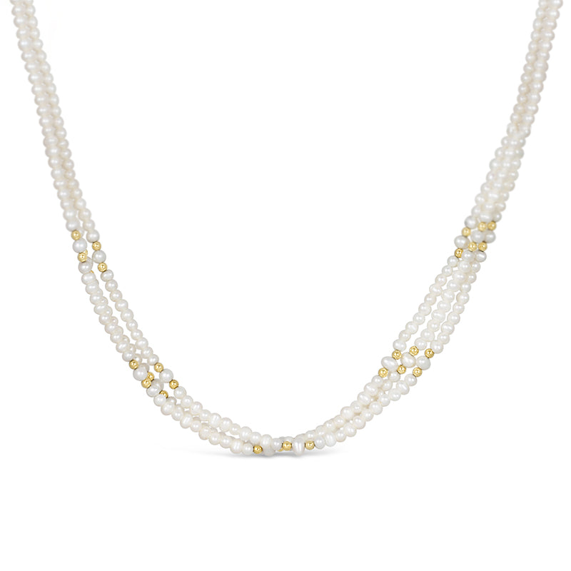 Triple pearl &amp; Gold Bead Chain Necklace