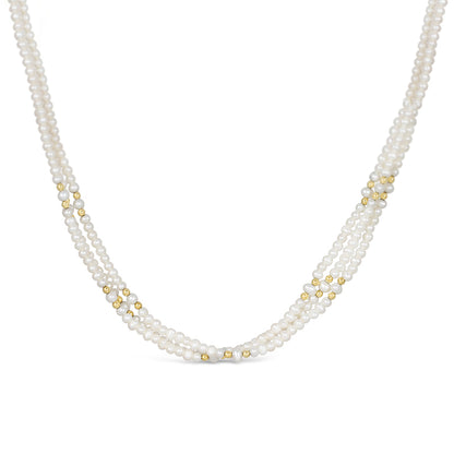 Triple pearl &amp; Gold Bead Chain Necklace