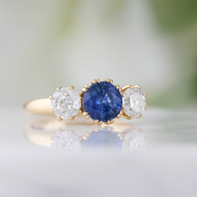 Sapphire &amp; Diamond Three Stone Ring