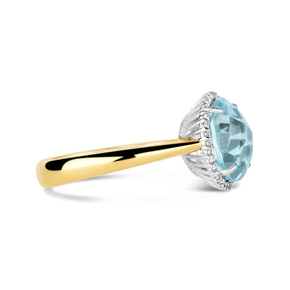 Blue Topaz &amp; Diamond Halo Ring