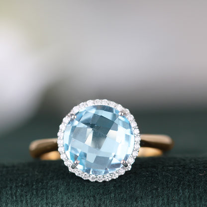 Blue Topaz &amp; Diamond Halo Ring