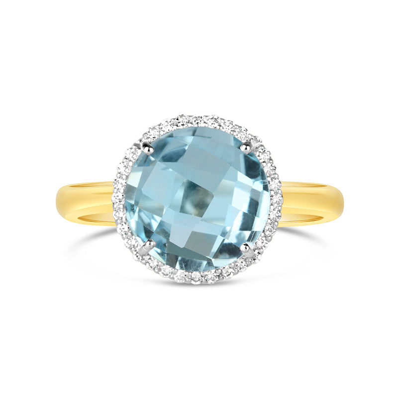 Blue Topaz &amp; Diamond Halo Ring