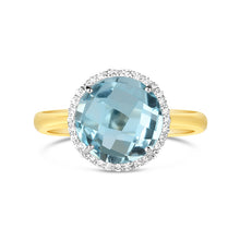 Load image into Gallery viewer, Blue Topaz &amp; Diamond Halo Ring