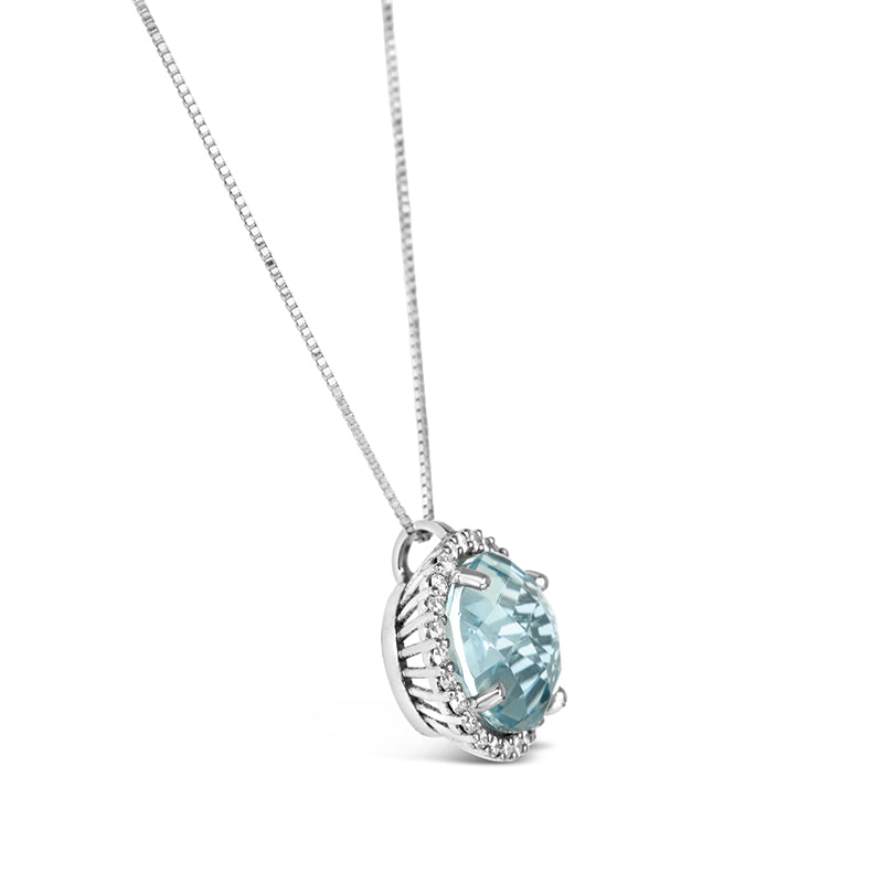 Blue Topaz &amp; Diamond Halo Pendant