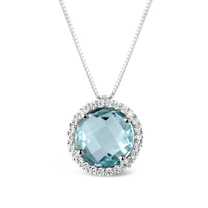 Blue Topaz &amp; Diamond Halo Pendant