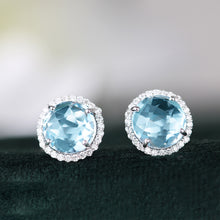 Load image into Gallery viewer, Blue Topaz &amp; Diamond Halo Earrings