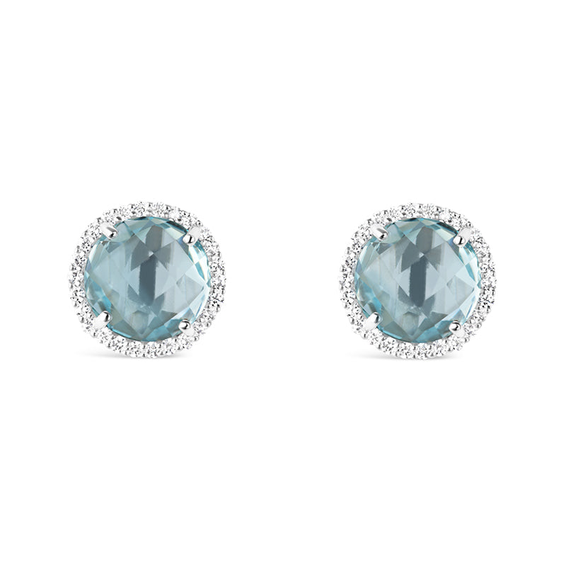 Blue Topaz &amp; Diamond Halo Earrings