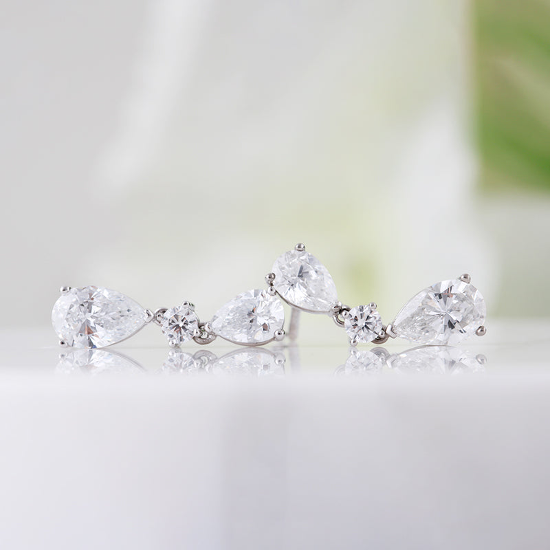 Triple Pear &amp; Round Diamond Drop Earrings