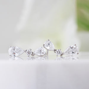 Triple Pear & Round Diamond Drop Earrings